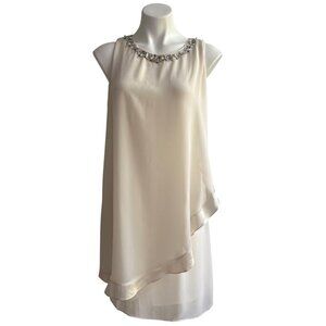 SL Fashions NWT $90 Chiffon Beaded Cocktail Dress, Ivory Women's Size 8